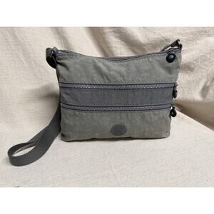 Kipling Alvar Crossbody Bag Gray Nylon Multiple Zip Pockets Lightweight Purse